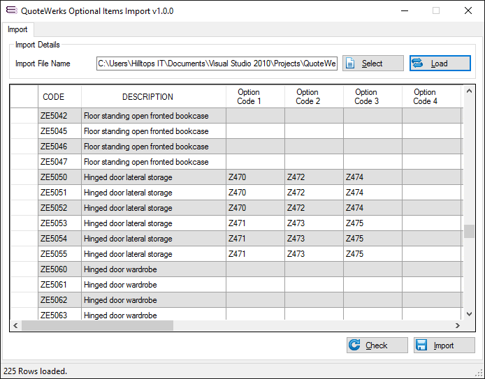 QuoteWerks Optional Item Import utility