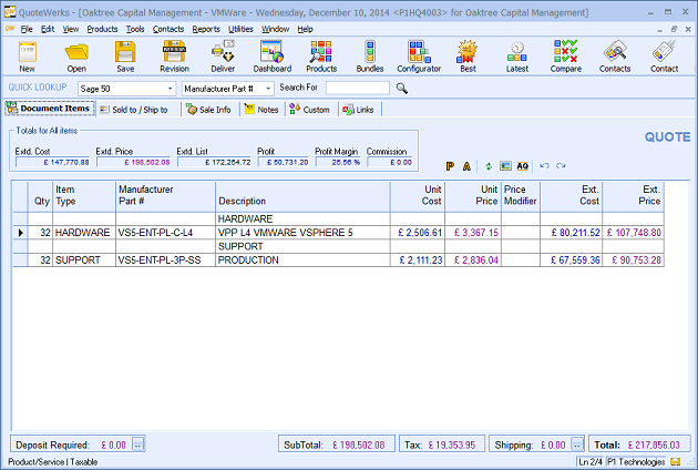 QuoteWerks Price Uplift & Drop utility (after)