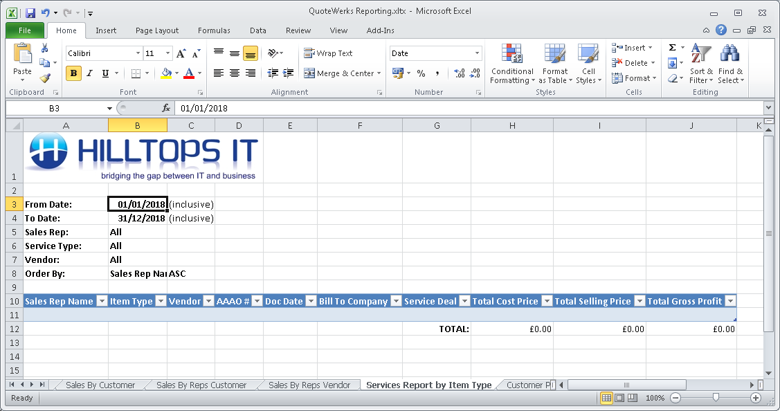 QuoteWerks Excel Report example