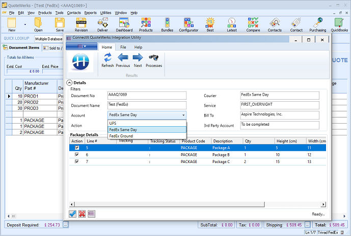 QuoteWerks Fedex UPS integration