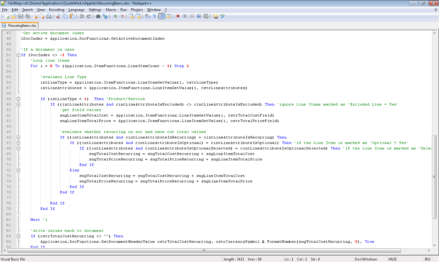 QuoteWerks VBS Scripting