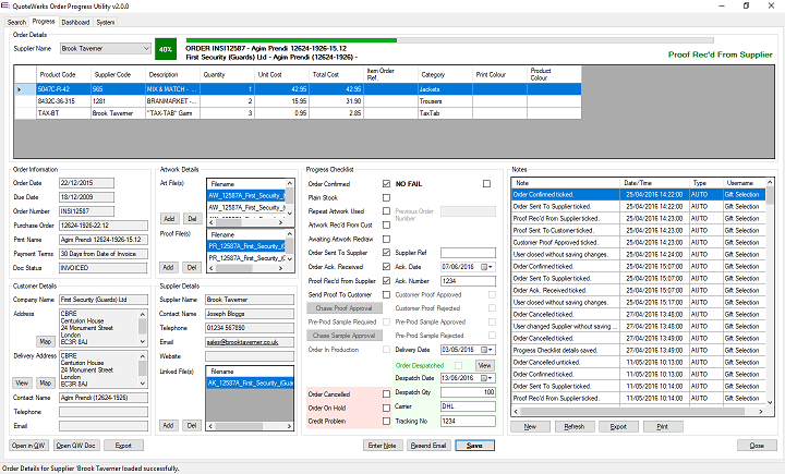 QuoteWerks Supplier Order Tracking utility