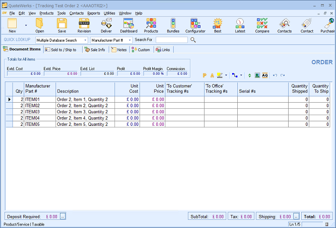 QuoteWerks Purchase Order Tracking Example Document